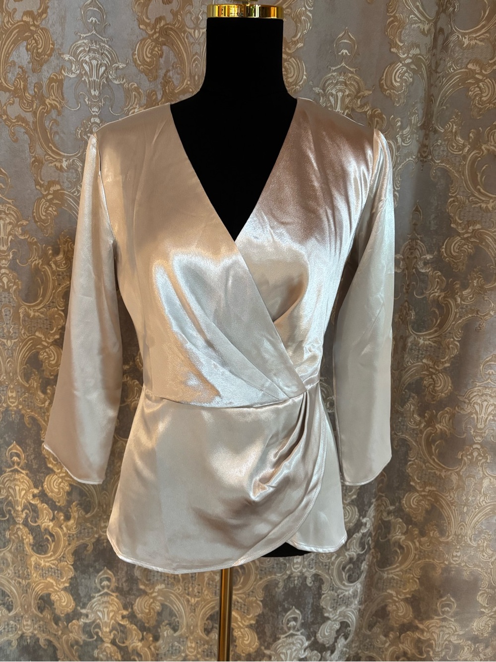 Ann Taylor Satin Wrap-Front Blouse in Light Silver new with tags small